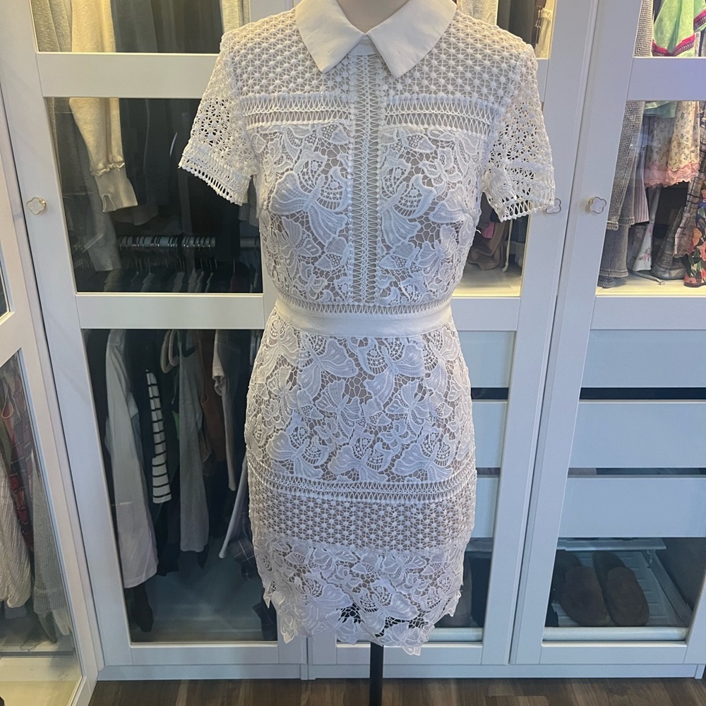 Aqua White Lace Mini Dress with Peter Pan Collar